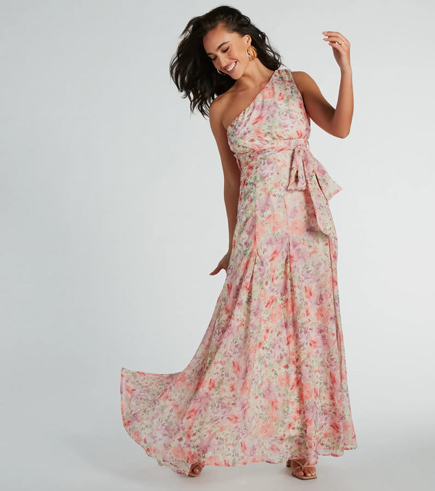 Floral Perfection One-Shoulder Chiffon Maxi Dress | Windsor