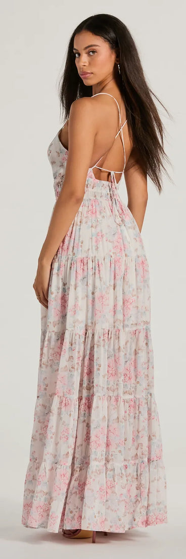 Exceptional Bliss Lace-Up Floral Chiffon Maxi Dress | Windsor Exceptional Bliss Lace-Up Floral Chiffon Maxi Dress | Windsor