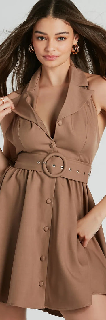 Charming Mood Collared Woven Skater Dress