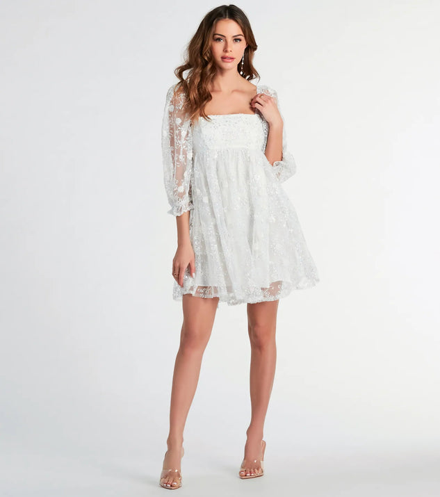 Beautiful Bliss Floral Sequin Mesh Babydoll Dress Beautiful Bliss Floral Sequin Mesh Babydoll Dress