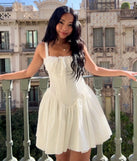 So Darling Woven Drop-Waist Skater Dress in white, a stunning graduation dress with a flattering fit and elevated details, perfect for grad dinners or commencement celebrations.