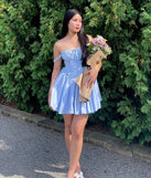 The So Darling Woven Drop-Waist Skater Dress in light blue brings sleek style to any graduation outfit, from cap and gown to after-party.