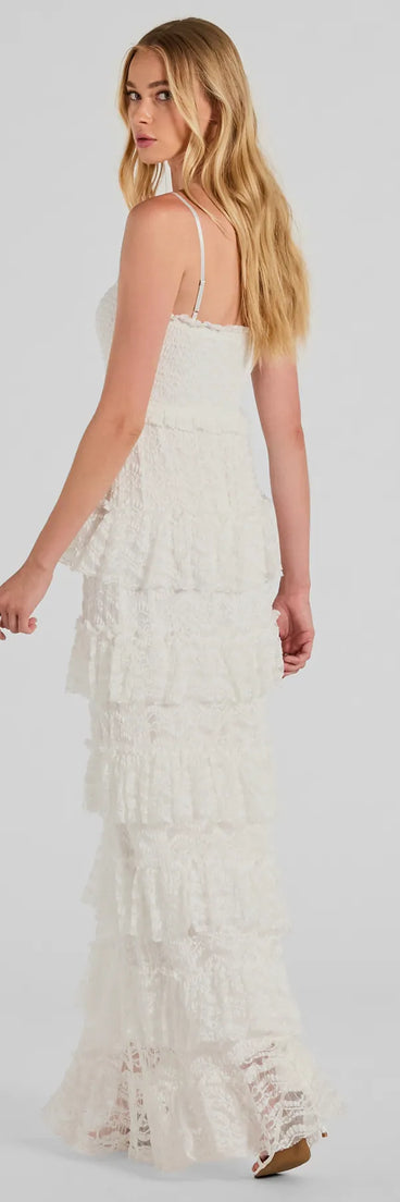 The Follow Your Heart Sleeveless Ruffled Lace Maxi Dress is a casual dress for more than special occasions with a fitted or flowy silhouette and accents in the most recent trends!