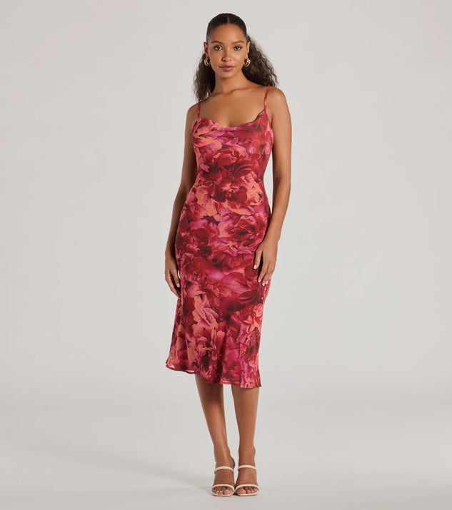 The midi dress length on the Looking Pretty In Floral Chiffon Midi Dress provides an elevated silhouette perfect for any party, occasion, or everyday styling.