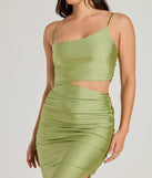 Revamp your 2025 wardrobe with this chic addition, the Just My Type Cutout Bodycon Satin Midi Dress in lime green, perfect for elevating your style in the new year.