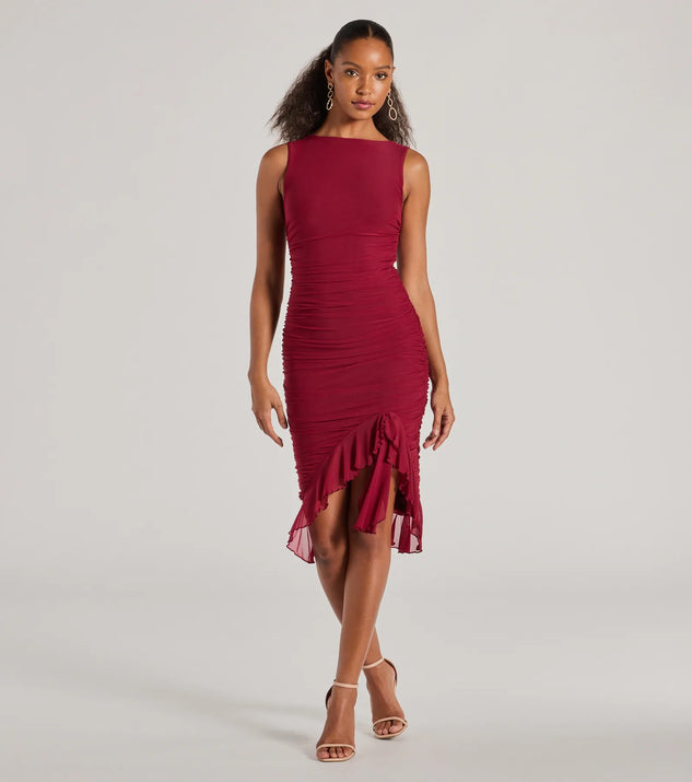 Casey Formal Mesh High Neck Ruffle Midi Dress | Windsor Casey Formal Mesh High Neck Ruffle Midi Dress | Windsor