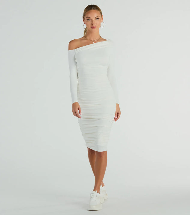 Dinner Date Off-The-Shoulder Long Sleeve Midi Dress Windsor