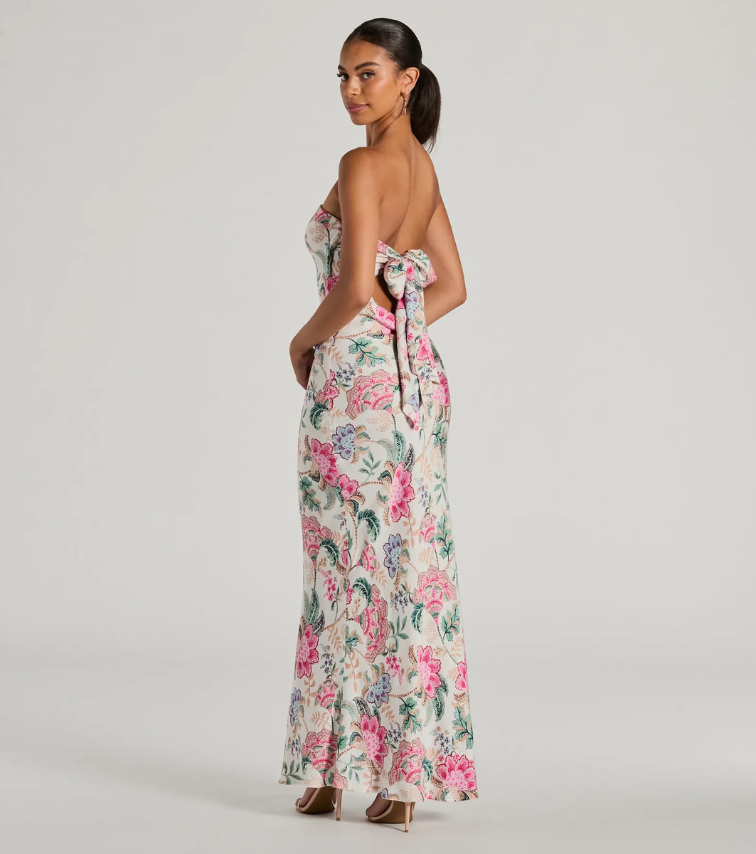 Boho Aesthetic Strapless Tie Back Paisley Maxi Dress | Windsor Boho Aesthetic Strapless Tie Back Paisley Maxi Dress | Windsor