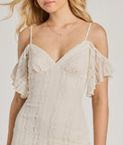 Revamp your 2025 wardrobe with this chic addition, the Lovely Look Cold Shoulder Bodycon Lace Mini Dress in oatmeal brown, perfect for elevating your style in the new year.