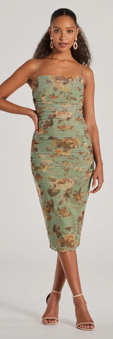 The midi dress length on the Romance Will Blossom Corset Floral Mesh Midi Dress provides an elevated silhouette perfect for any party, occasion, or everyday styling.