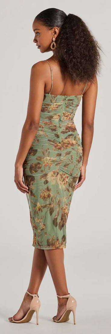 The midi dress length on the Romance Will Blossom Corset Floral Mesh Midi Dress provides an elevated silhouette perfect for any party, occasion, or everyday styling.