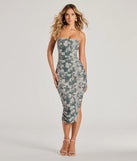 Feel confident and photo-ready in the Blossom In Style Mesh Floral Midi Dress, a sage green graduation dress perfect for 2025 ceremonies and parties.