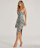 Make a statement in the Blossom In Style Mesh Floral Midi Dress, a sage green bodycon dresses that blends unique design details with a tight silhouette for a head-turning party or date-night dress.