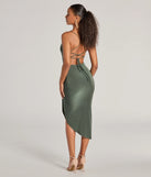The Thriving Poise Lace-Up Side Slit Midi Dress as your wedding guest dress with a stylish neckline and/or sleeves and elevated details on the back and front will make you the best dressed at any event!