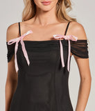 Step into seasonal chic with the Treasured Poise Cold-Shoulder Bow A-Line Mini Dress, a black mini dress featuring an above-the-knee cut ideal for cocktail parties, festive gatherings, or clubwear.