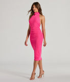 The midi dress length on the Chic Allure Mock Neck Ruched Mesh Midi Dress provides an elevated silhouette perfect for any party, occasion, or everyday styling.