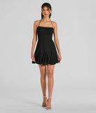 Step into winter chic with the Sincerely Chic Pleated Chiffon A-Line Mini Dress, a black mini dress featuring an above-the-knee cut ideal for cocktail parties, festive gatherings, or clubwear.