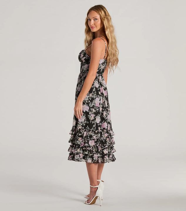 CHICLINE [チックライン] REREVEAL DRESS Elevated Occasion Sweetheart Floral A-Line Midi Dress | Windsor