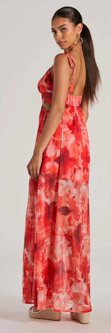 Vacay Attitude V-Neck Floral Tropical Maxi Dress