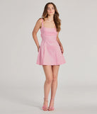 Make a bold statement in the Fanciful Charm Tie-Back A-Line Taffeta Mini Dress in pink, the perfect spring dress for weddings, cocktail hours, nights out, and/or seasonal celebrations.