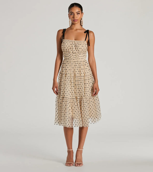 Timeless Look Bow Strap Polka Dot Tulle Midi Dress | Windsor Timeless Look Bow Strap Polka Dot Tulle Midi Dress | Windsor