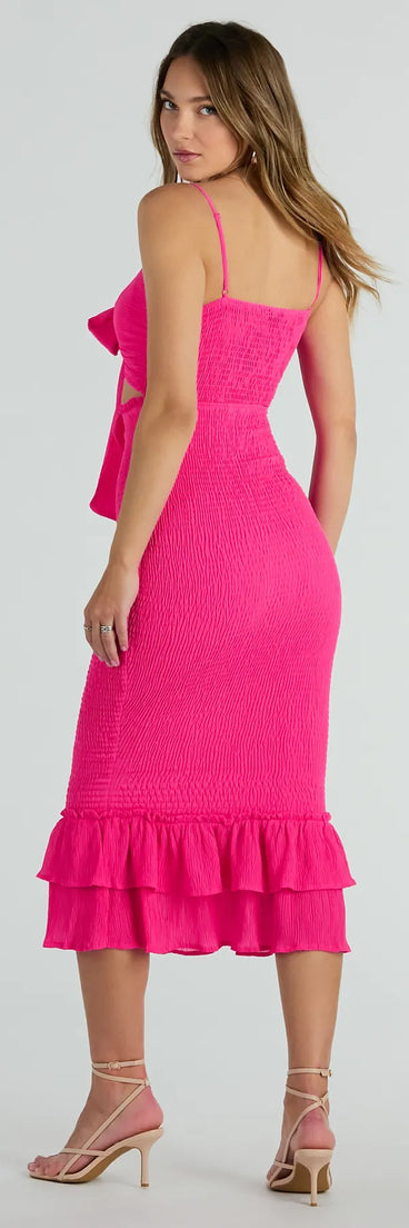 Bold Babe Cutout Ruffle Hem Chiffon Midi Dress