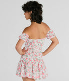 The Profound Bloom Off-The-Shoulder Floral Skater Dress is a mini dress in ivory, perfect for an above-the-knee holiday party dress or a stylish NYE look, with a short hemline designed to make a winter statement.
