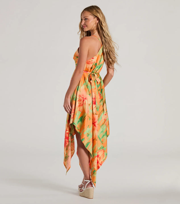Paradise Bound Tropical Floral Satin Midi Dress | Windsor Paradise Bound Tropical Floral Satin Midi Dress | Windsor
