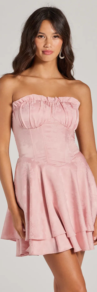 Bring a fun and feminine vibe with the Sweet Status Floral Satin Corset Skater Dress, a scroll-stopping style from Windsor's pink homecoming dress collection that brings playful charm to every HOCO moment.