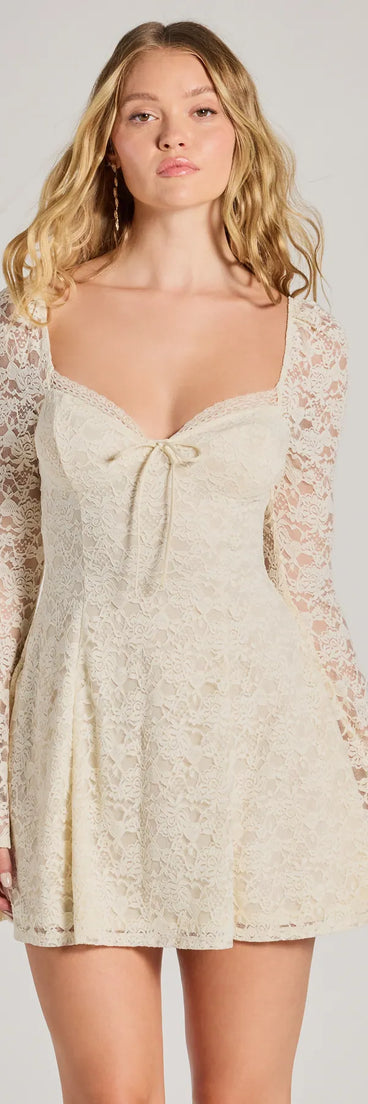 The Romance Talks Long Sleeve A-Line Lace Mini Dress is a mini dress that will make a statement with its short hemline and on-trend details to have you ready for any event!