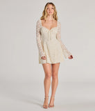 Make a bold statement in the Romance Talks Long Sleeve A-Line Lace Mini Dress in natural, the perfect spring dress for weddings, cocktail hours, nights out, and/or seasonal celebrations.