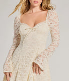 The Romance Talks Long Sleeve A-Line Lace Mini Dress is a stylish natural lace dress, designed with intricate lace and an alluring silhouette, making it an elegant choice for Valentine's Day, weddings, or effortless spring looks.