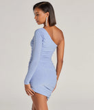 Own every entrance in the Sparkly Night One-Shoulder Glitter Mini Dress, a blue party dress perfect for milestone birthdays and grad parties, or dancing through summer nights and unforgettable bachelorette celebrations.