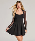 Step into seasonal chic with the Chic And Sweet Long Sleeve Skater Dress, a black mini dress featuring an above-the-knee cut ideal for cocktail parties, festive gatherings, or clubwear.