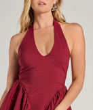 Step into winter chic with the Cutest Vibe Halter Drop Waist Skater Dress, a wine mini dress featuring an above-the-knee cut ideal for cocktail parties, festive gatherings, or clubwear.