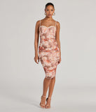 The Blooming Romance Floral Mesh Bodycon Midi Dress is a stylish taupe lace dress, designed with intricate lace and an alluring silhouette, making it an elegant choice for Valentine's Day, weddings, or effortless spring looks.