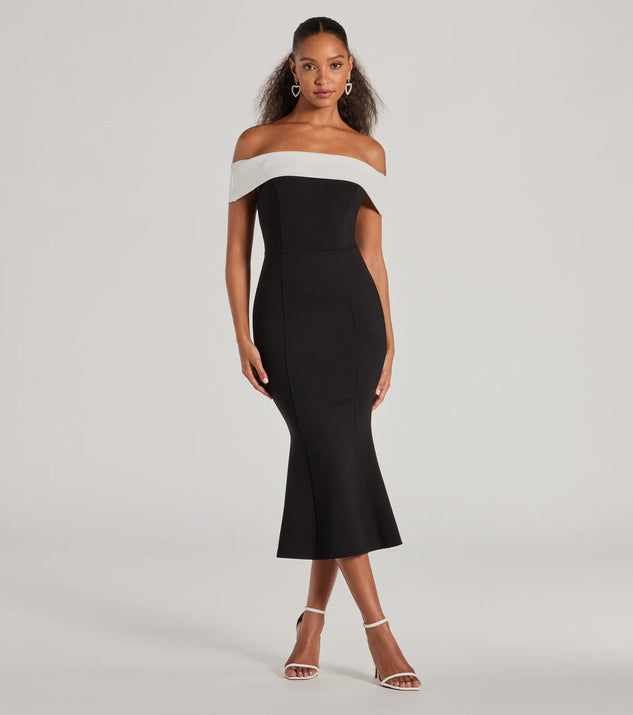 Enticing Sultry Off The Shoulder Mermaid Midi Dress