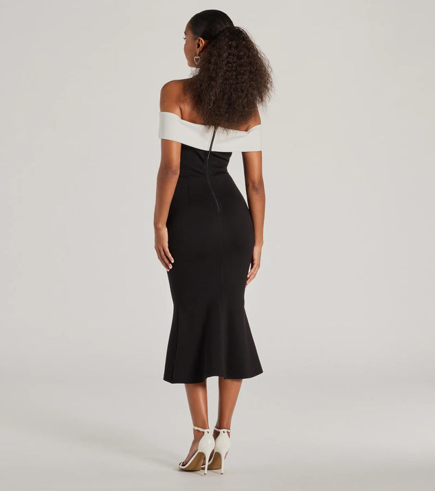 off the shoulder mermaid midi dress Enticing Sultry Off-The-Shoulder Mermaid Midi Dress