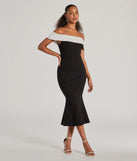 Revamp your 2025 wardrobe with this chic addition, the Enticing Sultry Off-The-Shoulder Mermaid Midi Dress in black, perfect for elevating your style in the new year.