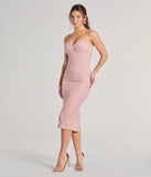 Celebrate the special day in the In For Romance Lace Mesh Bodycon Midi Dress, a pink country wedding guest dress with soft, romantic details that blend charm and sophistication.