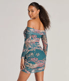 Revamp your 2025 wardrobe with this chic addition, the Sweet Off-The-Shoulder Grecian Print Mini Dress in teal, perfect for elevating your style in the new year.