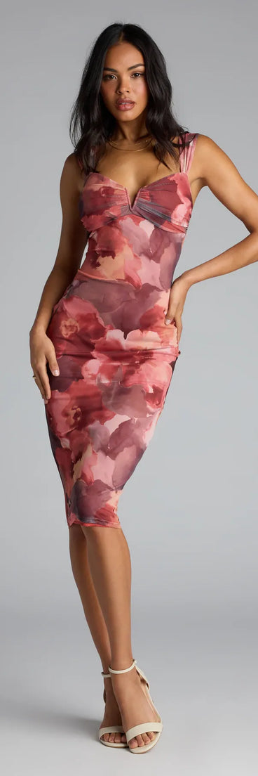 The Crush Hour Floral Bodycon Midi Dress is your new go-to gray dress—effortless, versatile, and made to update your fall style in seconds.