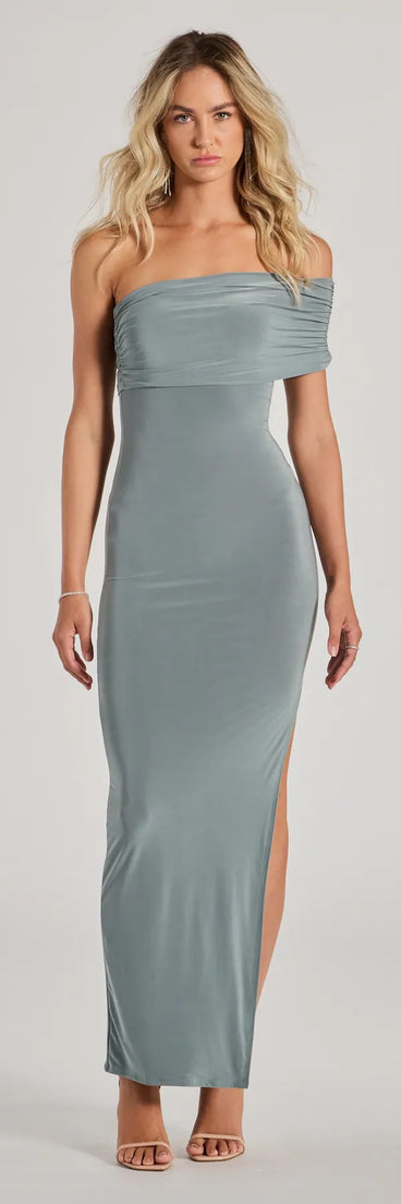 Undeniable Beauty One-Shoulder High Slit Knit Maxi Dress