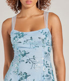 Own every entrance in the Pretty Elegance Tulle Lace-Up Floral Sequin Mini Dress, a light blue party dress perfect for milestone birthdays and grad parties, or dancing through summer nights and unforgettable bachelorette celebrations.