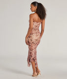 Celebrate the special day in the Bloom With A View Floral Ruffle Midi Dress, a brown country wedding guest dress with soft, romantic details that blend charm and sophistication.