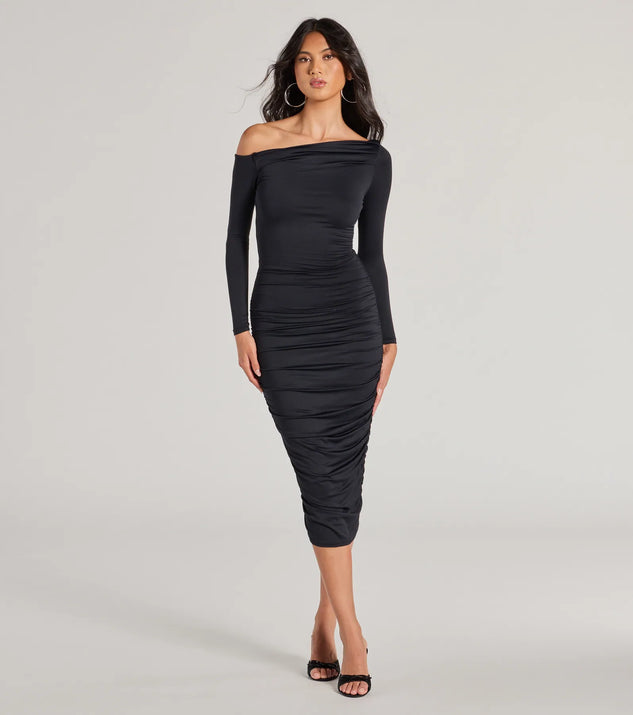 midi dress for dinner DAZY Elegant Olive Green Midi Dress For Women,Shiny Fabric Sparkly Autumn Dinner Sundress,Suitable For Weddings,Parties,Casual Vacations,Spring/Summer