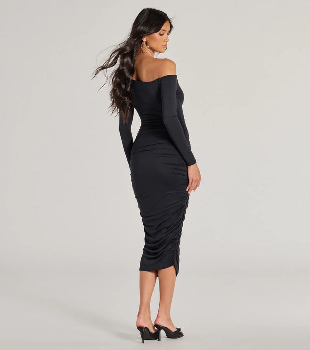 Dinner Date Off-The-Shoulder Long Sleeve Midi Dress | Windsor