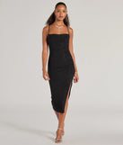 With its mid-calf hem and popular flattering fit, the Classic Glam Glitter Knit High Slit Midi Dress in black nails the balance of trend and ease, redefining go-to midi dresses for any occasion.
