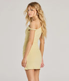 The Total Appeal One-Shoulder Bodycon Mini Dress is a mini dress in yellow, perfect for an above-the-knee holiday party dress or a stylish NYE look, with a short hemline designed to make a winter statement.