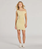 The Total Appeal One-Shoulder Bodycon Mini Dress is a stunning yellow mini dress with a short hem, designed to be the perfect winter cocktail dress or night-out look for the holiday season.